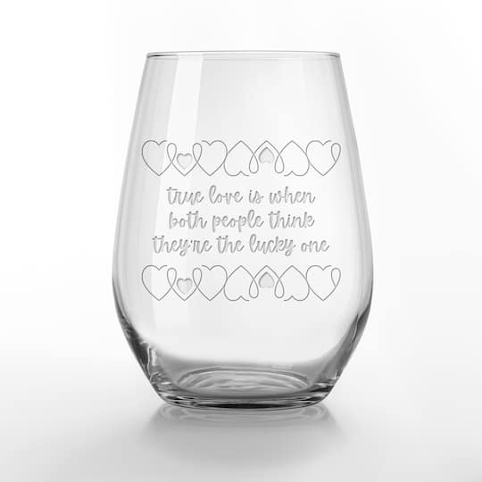 15oz. True Love Lucky Ones Engraved Stemless Wine Glass